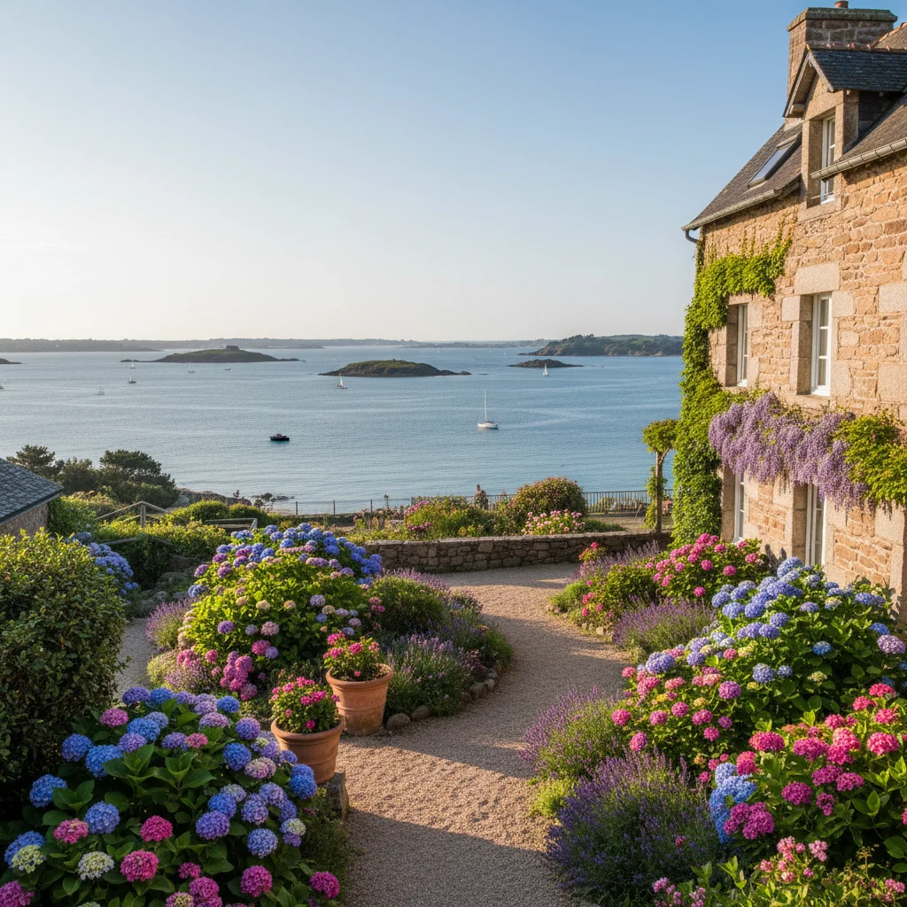 Façade de l'Hôtel de Carantec avec vue sur la baie de Morlaix, Finistère Bretagne